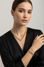 Gold Cuban Chain Diamond Link Necklace & Bracelet Set - Luxury Statement Jewelry