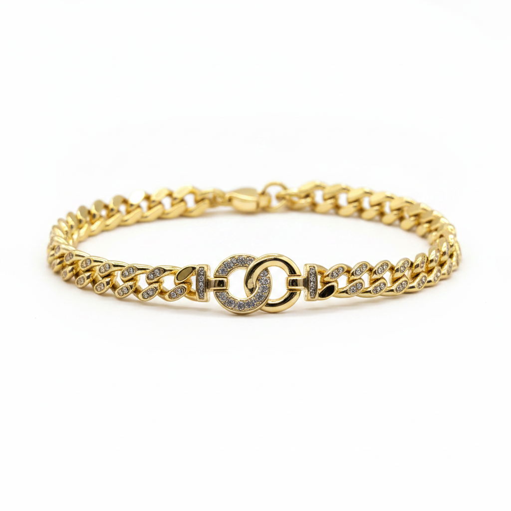 Gold Cuban Chain Diamond Link Necklace & Bracelet Set - Luxury Statement Jewelry