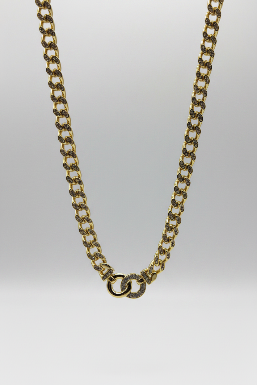 Gold Cuban Chain Diamond Link Necklace & Bracelet Set - Luxury Statement Jewelry