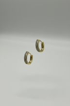 Gold Pave Diamond Rectangle Huggie Earrings - Wide Crystal Huggie Hoops for Women