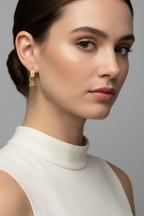 Gold Greek Key Pattern Hoop Earrings - Geometric Design Statement Hoops