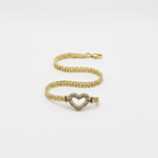 14K Gold Cuban Chain Heart Jewelry Set - Diamond Heart Necklace & Bracelet