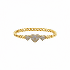Gold bracelet with heart-shaped charms on a white background