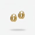 Gold hoop earrings with diamond accents on a white background