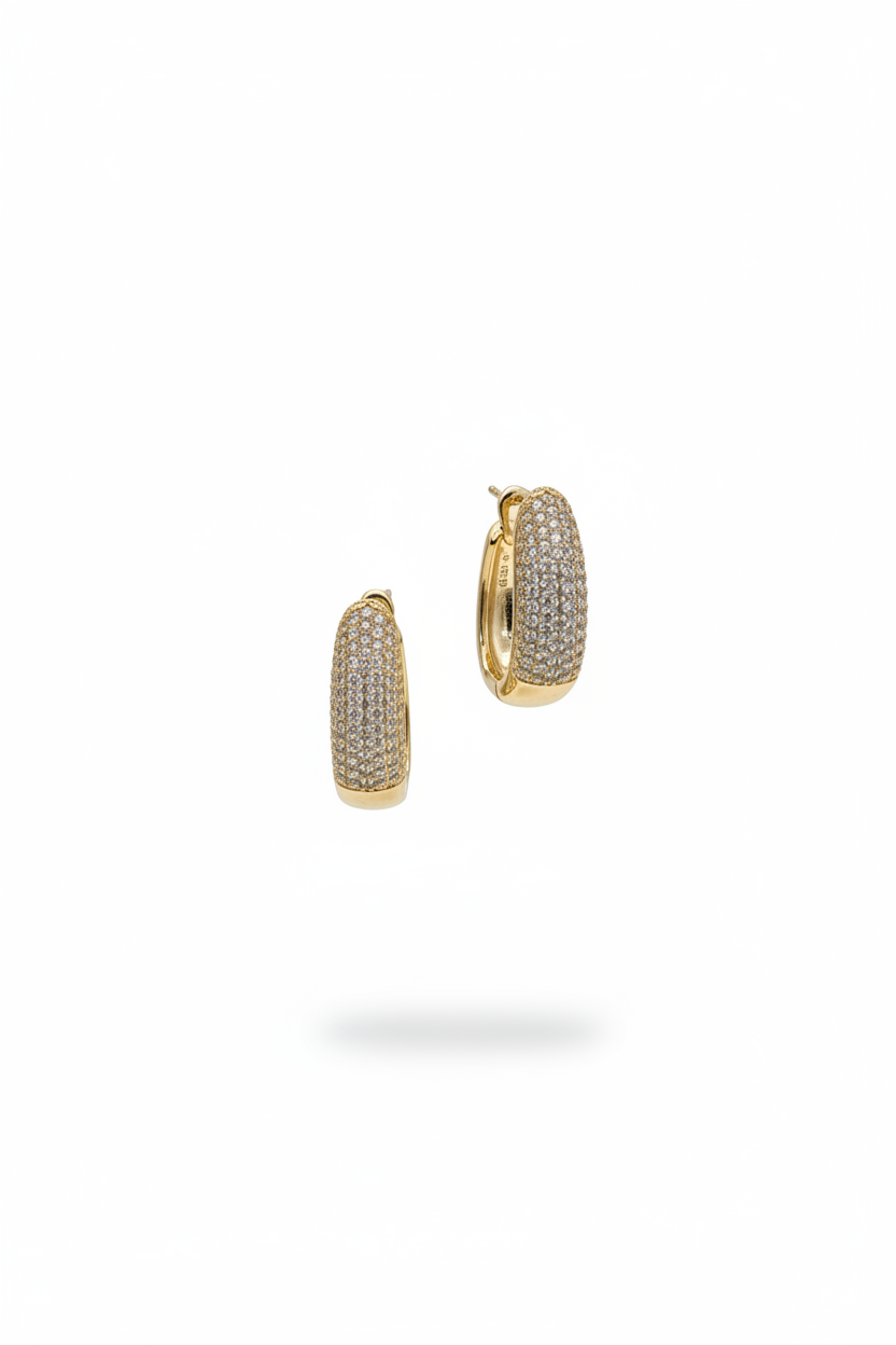 Gold Pave Diamond Huggie Hoop Earrings - Chunky Crystal Huggie Hoops for Women