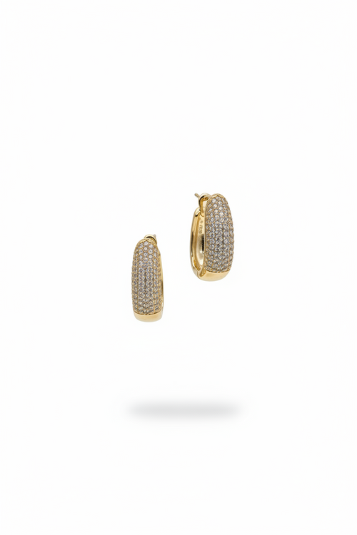 Gold Pave Diamond Huggie Hoop Earrings - Chunky Crystal Huggie Hoops for Women