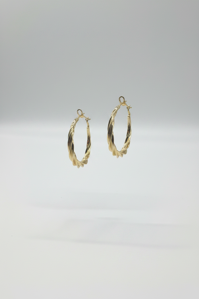 Gold Twisted Hoop Earrings - Classic Spiral Hoops with Textured Design