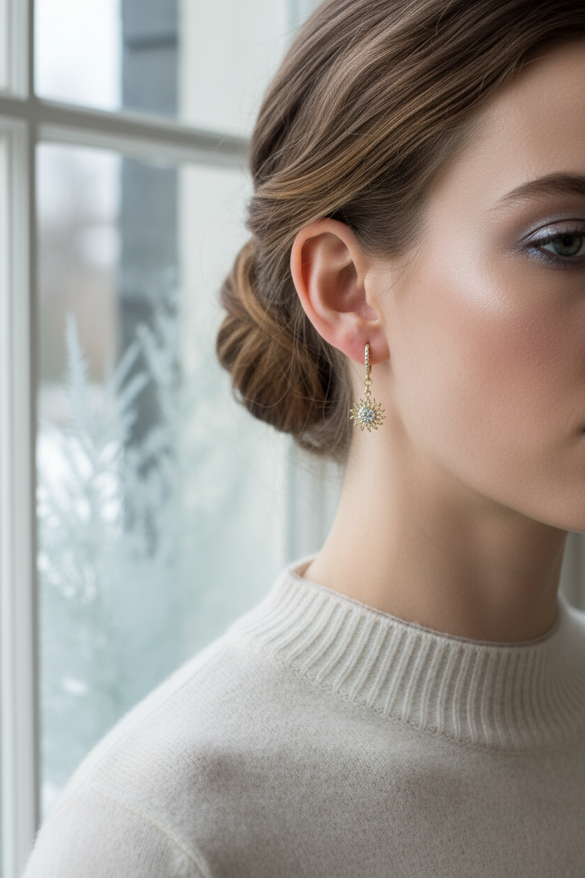 Gold Diamond Star Drop Earrings - Celestial Crystal Dangle Earrings for Women