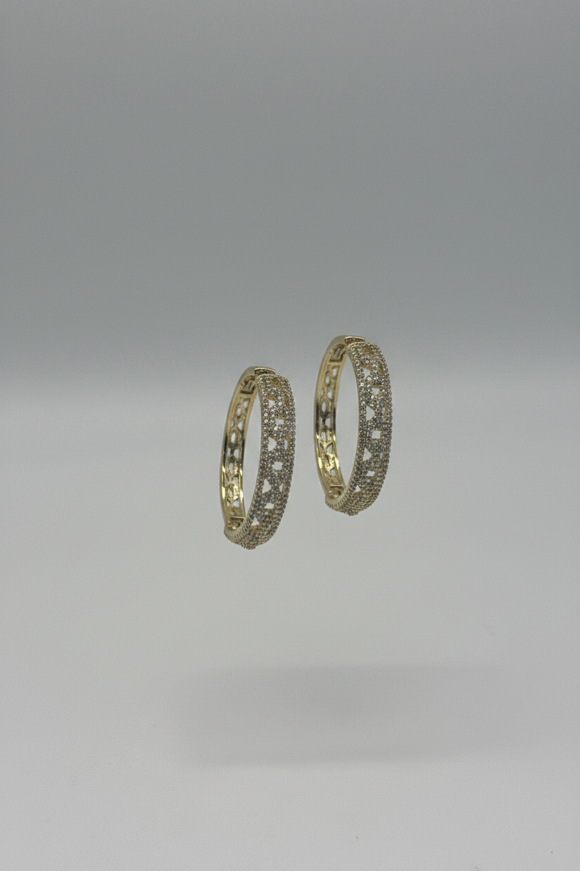Gold Diamond Textured Hoop Earrings - Sparkly Pave Hoops for Women