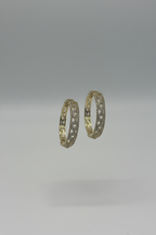 Gold Diamond Textured Hoop Earrings - Sparkly Pave Hoops for Women