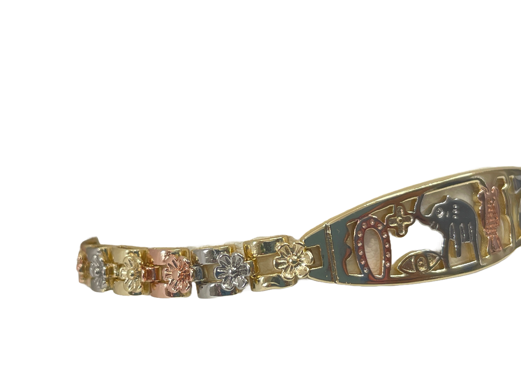 Bracelet with gold and silver accents on a white background