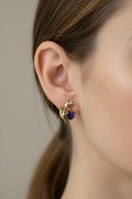Gold Amethyst Tulip Stud Earrings - Purple Gemstone Floral Drop Earrings