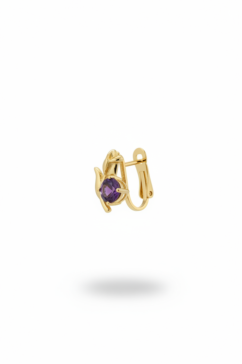 Gold Amethyst Tulip Stud Earrings - Purple Gemstone Floral Drop Earrings
