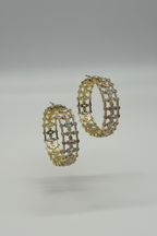 Gold & Diamond Double Row Hoop Earrings - Luxury Crystal Statement Hoops