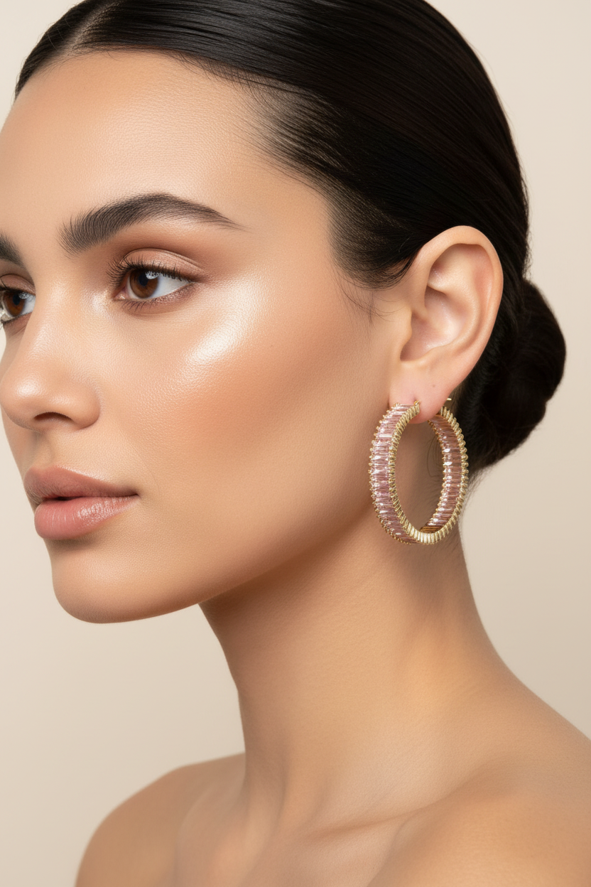 Crystal & Gold Hoop Earrings - Sparkly Statement Hoops with Rhinestones