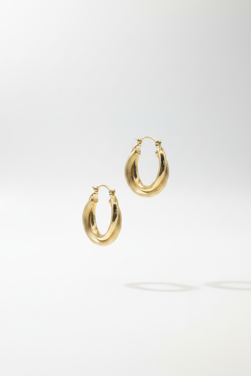 Gold Textured Chunky Hoop Earrings - Bold Diamond-Cut Tube Hoops for Women