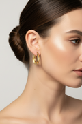 Gold Textured Chunky Hoop Earrings - Bold Diamond-Cut Tube Hoops for Women