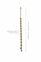 Brass chain with measurement details on a white background