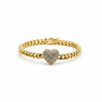 Gold Cuban Chain Diamond Heart Jewelry Set - Luxury Necklace & Bracelet
