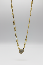 Gold Cuban Chain Diamond Heart Jewelry Set - Luxury Necklace & Bracelet