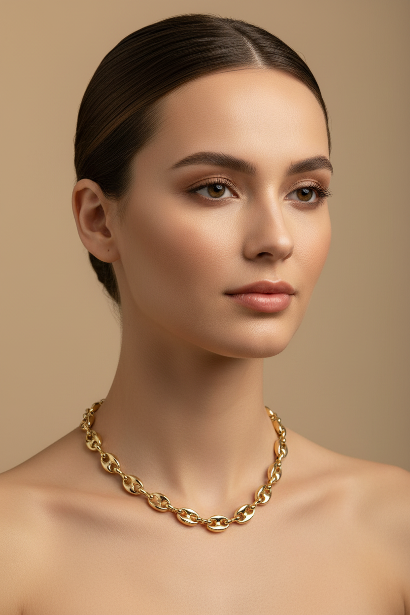 Gold Mariner Link Chain Necklace - Chunky Anchor Chain Choker for Women