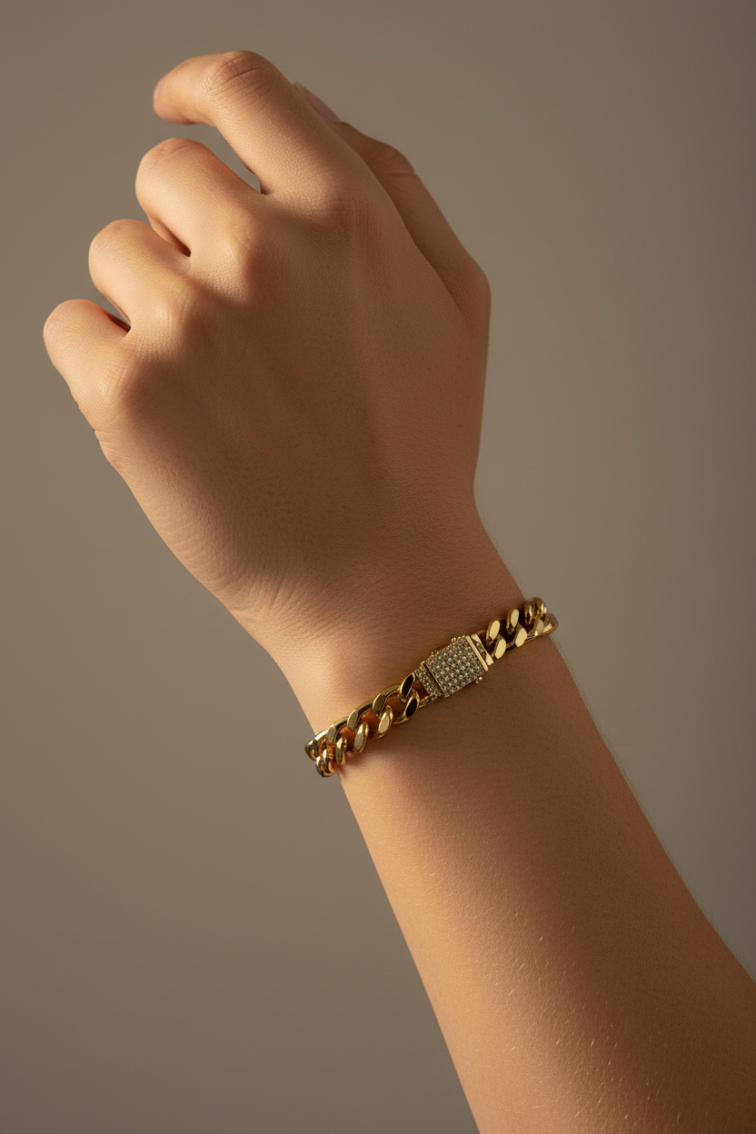 Gold Cuban Chain Necklace with Diamond Pave Clasp - Bold Statement Choker