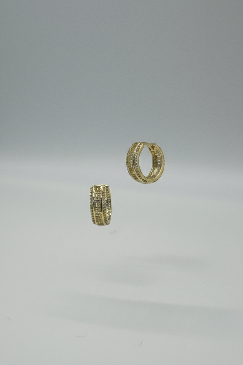 Gold Greek Key Chunky Hoop Earrings - Wide Band Geometric Statement Hoops