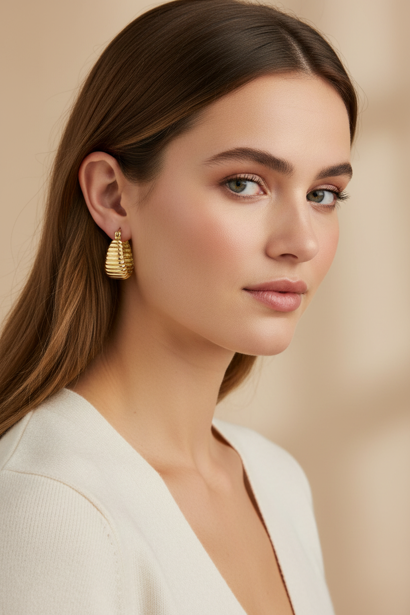 Luxury Gold Ribbed Hoop Earrings – Bold Statement Textured Hoops
