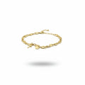 Gold bracelet with charms on a white background