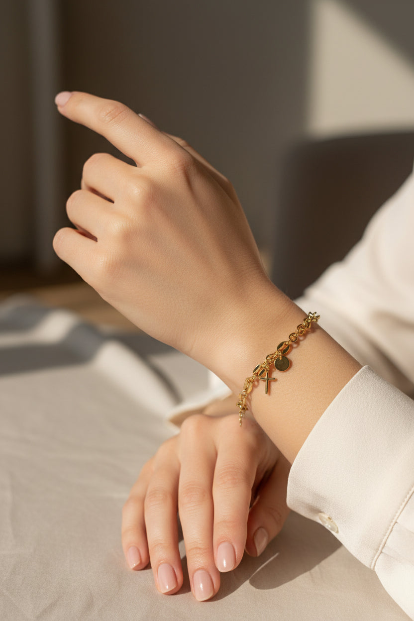 14K Gold Cross pendant bracelet