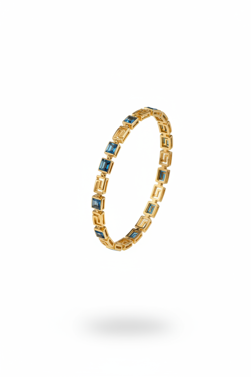 Gold Link Bracelet with Blue Crystal Accents