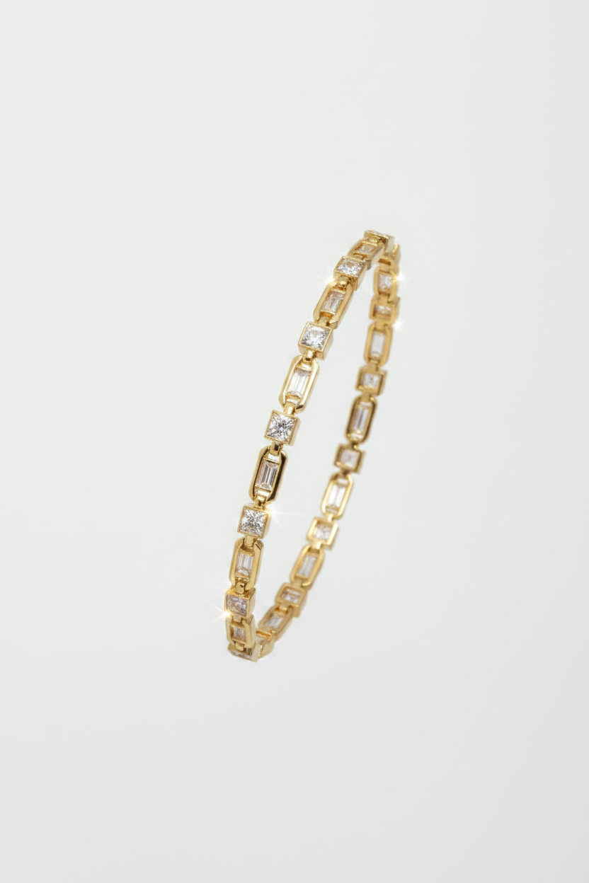 Gold Rectangular Link Bracelet with Pavé Crystal Accents