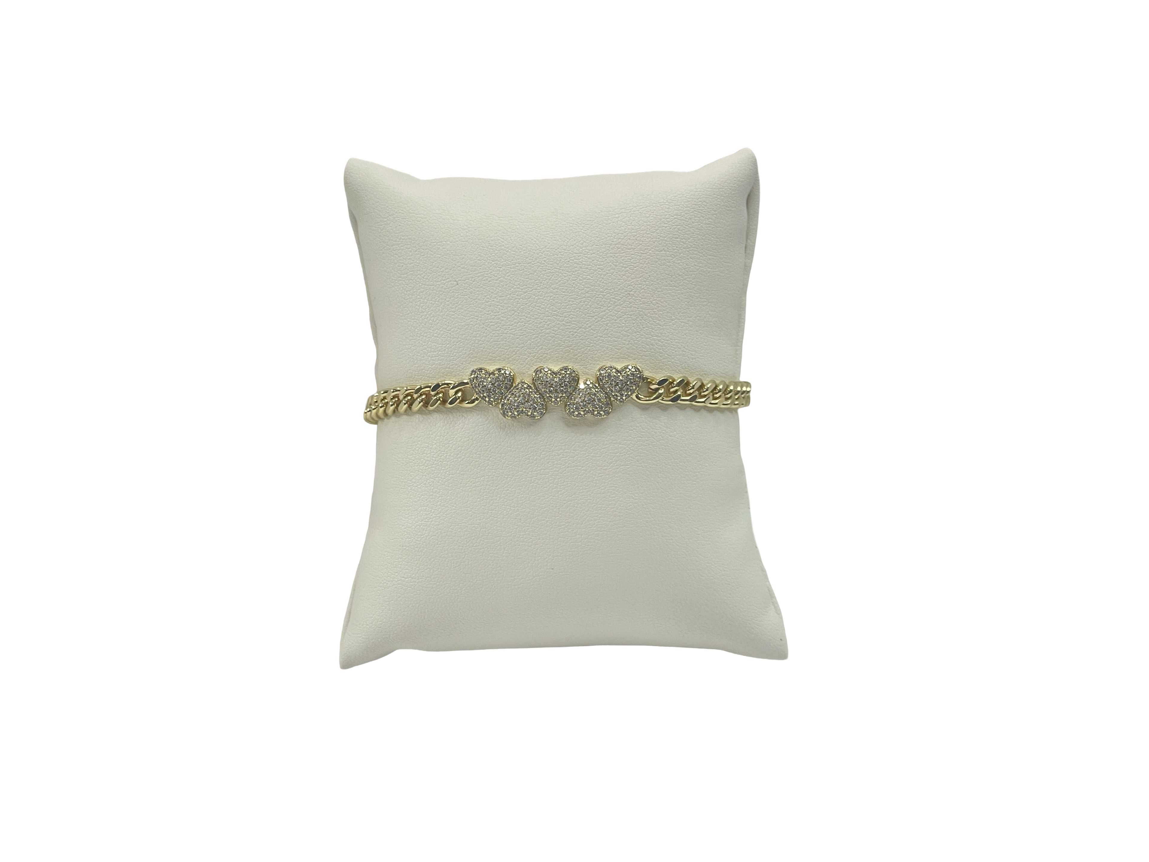 Elegant Gold Chain Bracelet with Crystal Heart Charms | Gift for Her