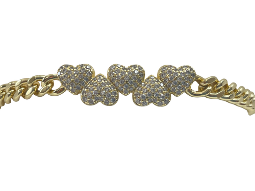 Elegant Gold Chain Bracelet with Crystal Heart Charms | Gift for Her