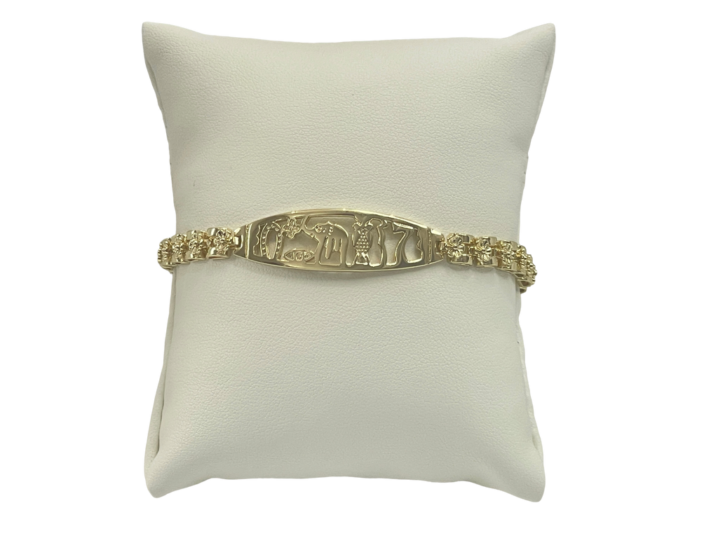 Gold Egyptian Symbol ID Bracelet – Ancient Hieroglyphic Charm Jewelry