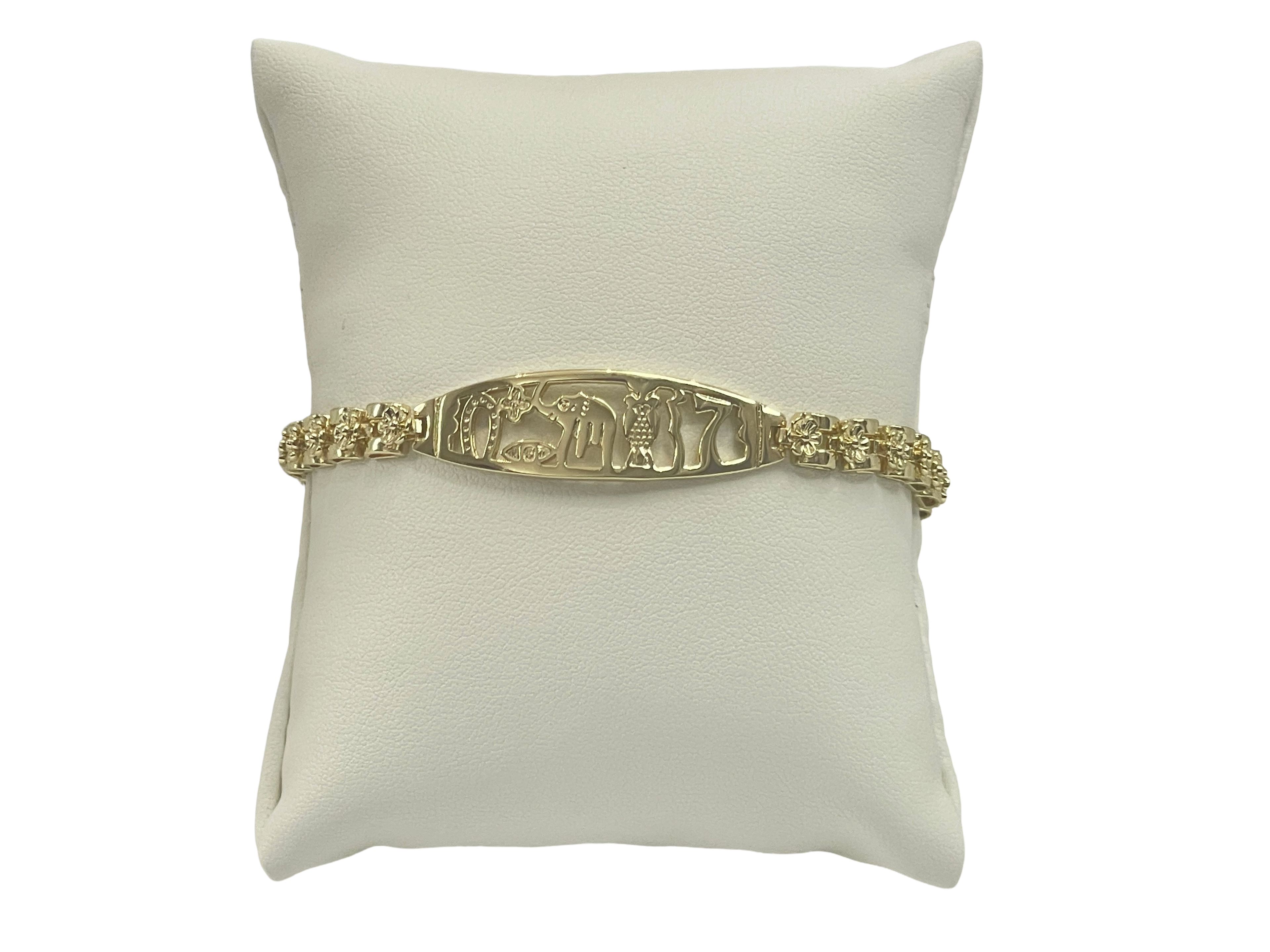 Gold Egyptian Symbol ID Bracelet – Ancient Hieroglyphic Charm Jewelry