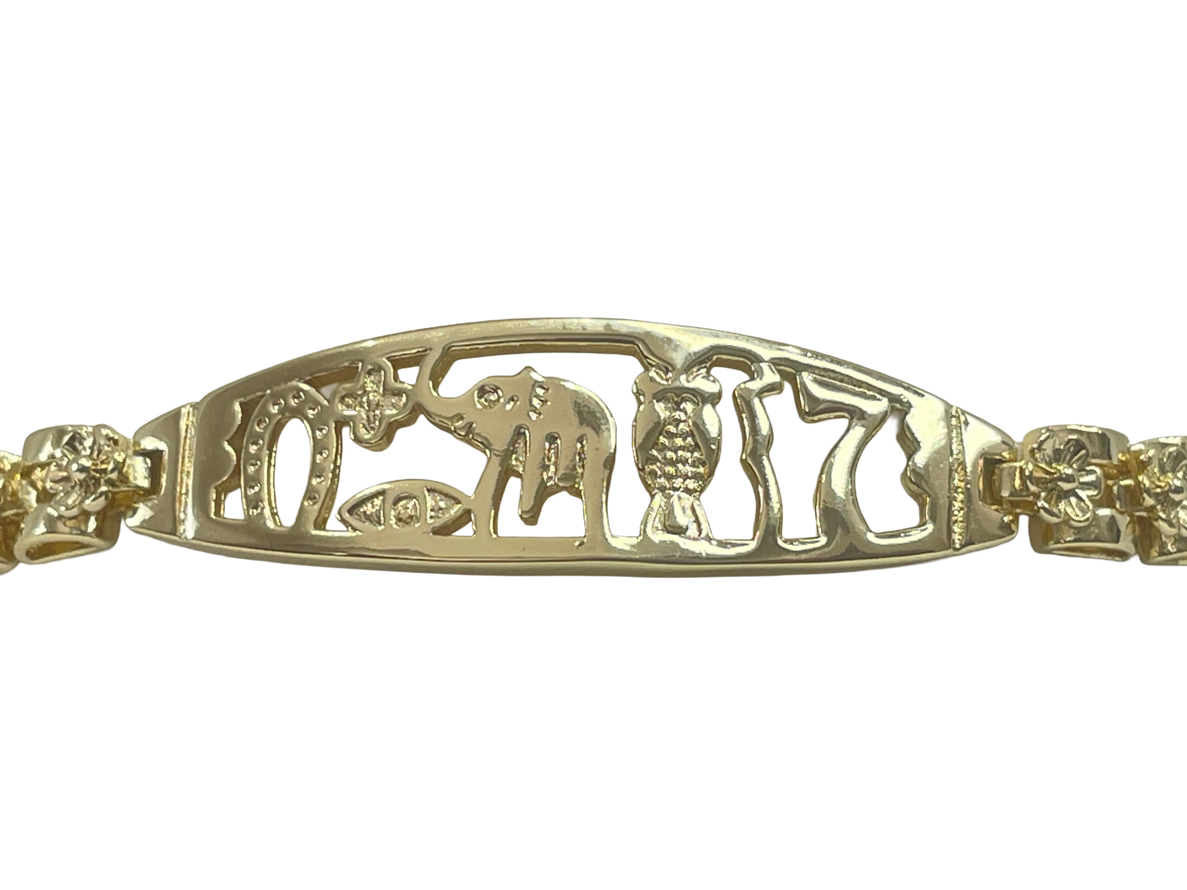 Gold Egyptian Symbol ID Bracelet – Ancient Hieroglyphic Charm Jewelry